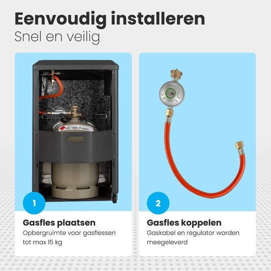 Auronic Mobiele Gaskachel - met Wieltjes - tot 60 m² - 4200W Heater - Inclusief Gasdrukregelaar en Gasslang - Inclusief Opberghoes - Zwart