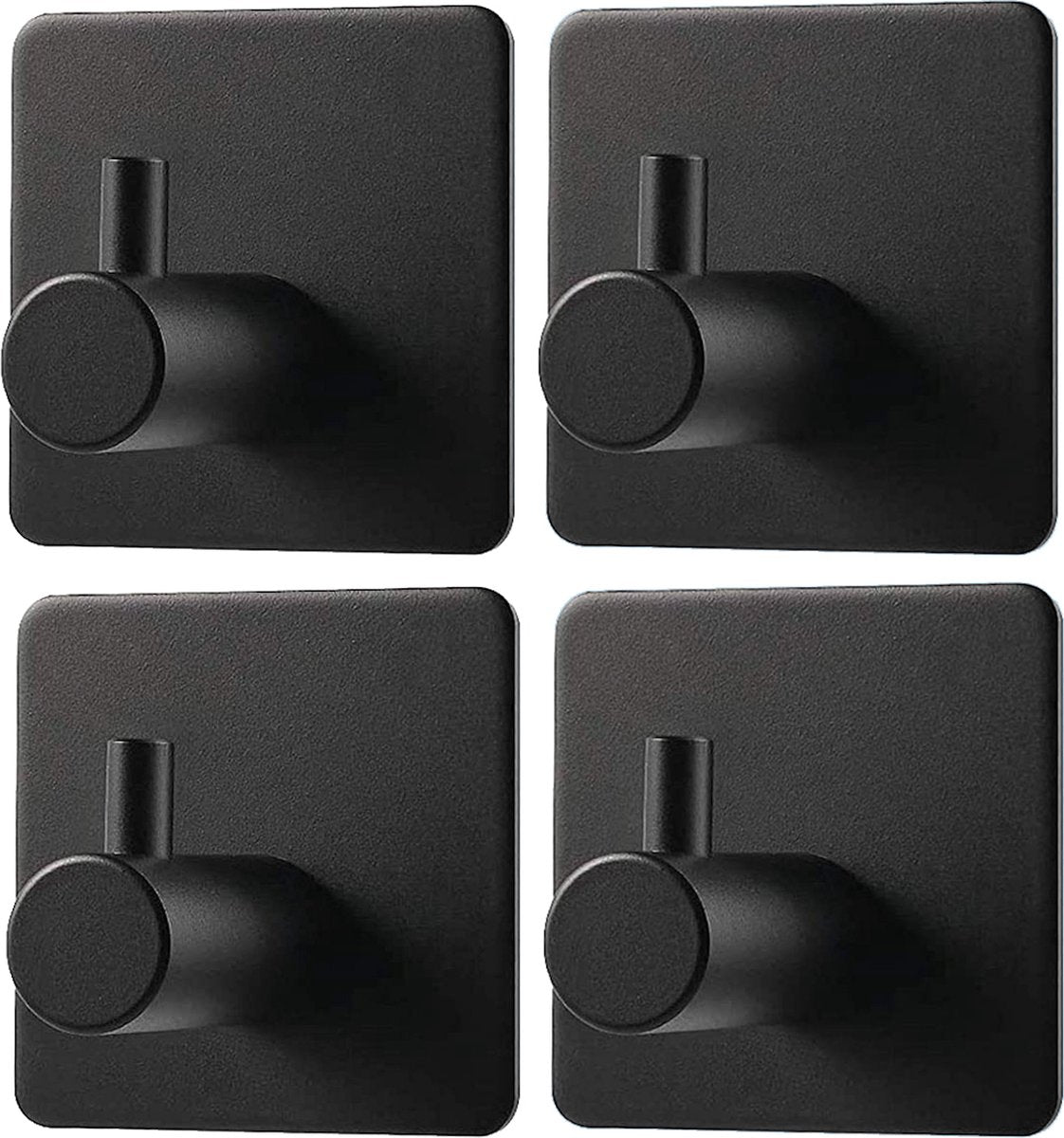 Trendfield Zelfklevende Handdoekhaken - Set van 4 - Mat Zwart - Vierkant - Aluminium - Zonder Boren - Draagt 4 kg