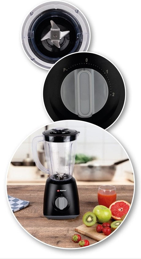 alpina Blender - 1,5 Liter - 400 Watt - Turbofunctie - Kunststof Kan - Zwart