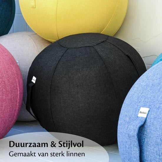Bckz Zitbal Kantoor en Thuis 55 CM - Luxe Yoga Bal - Zitballen met Hoes - Ergonomische Bureaustoel Bal - Linnen Zwart