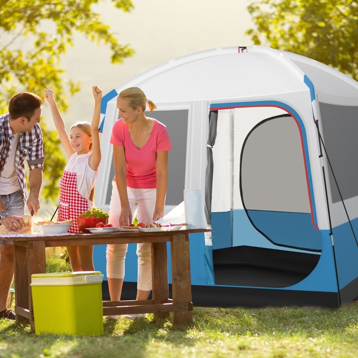 Coast Campingtent voor 5 Personen - Grote Netdeur en Grondzeil - Waterdicht - 248 x 248 x 230 cm - Blauw/Wit