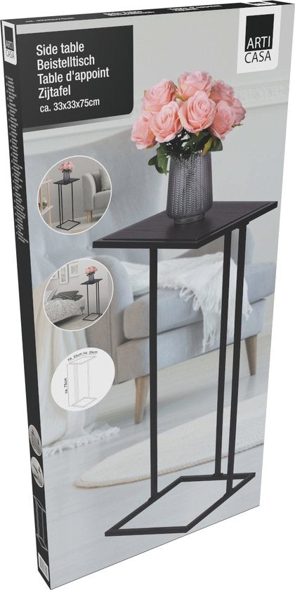 Arti Casa Bijzettafel - Metaal en MDF - 75 x 33 x 33 CM - Nachtkastje - Plantentafel - Laptoptafel - Industriële Uitstraling - Zwart