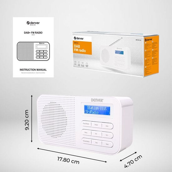 Denver DAB Radio - Keukenradio - FM Radio - Draagbare Radio - Batterijen & Netstroom - DAB42 - Wit