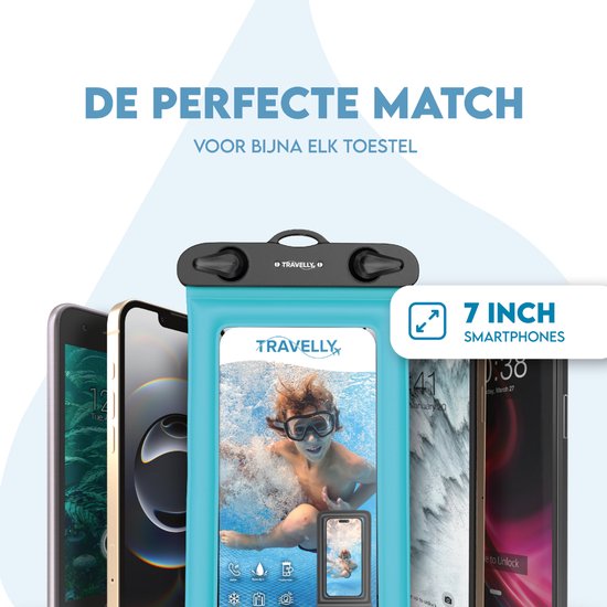 Travelly ® Waterdicht Telefoonhoesje Set van 2 – Universeel Onderwater Hoesje voor Smartphone – Geschikt voor alle telefoons – Drybag – Voor Vakantie, Zwemmen & Watersport – Zwart/Blauw