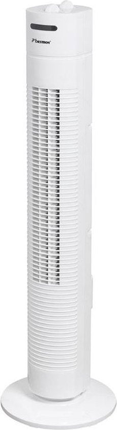 Bestron Torenventilator, Ventilator met 3 snelheidsstanden & 75° graden draaifunctie, incl. Timer, hoogte: 78 cm, 35W, AFT760W, kleur: wit