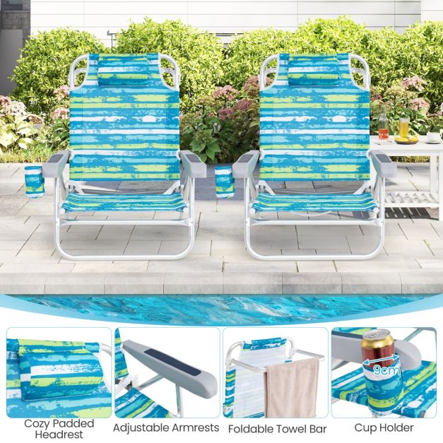 Coast Opvouwbare Strandstoelen 62 x 54 x 80 cm - Set van 2 - 5 Standen - Bekerhouder - Groen