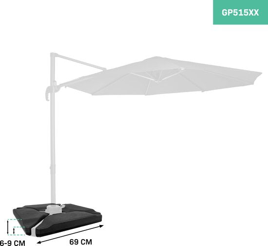 VONROC Premium Parasoltegels – Driehoekig - Vulbaar - voor een totaalgewicht van ±80 kg. – geschikt voor zweefparasols met kruisvoeten van 50x50cm - set van 4 stuks