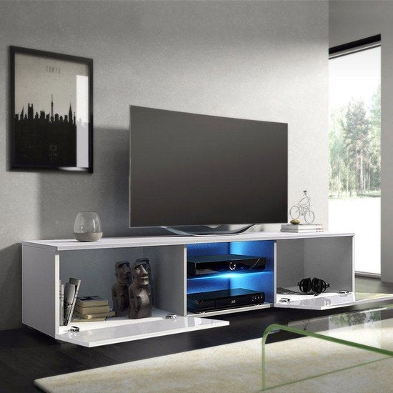 TV meubel TV kast Tenus zonder LED verlichting body wit front hoogglans wit