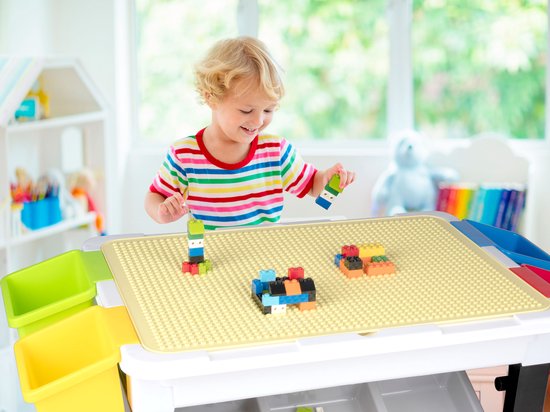 Eddy Toys 300-Delige Set Speelgoed - Speeltafel: 48 x 35 x 31 Cm - 291 Bouwblokken - Opbergruimte - Plastic