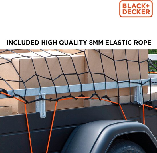 BLACK+DECKER Aanhangwagennet - 2 x 3 M - Rekbaar Elastiek - In Opbergtas - Zwart