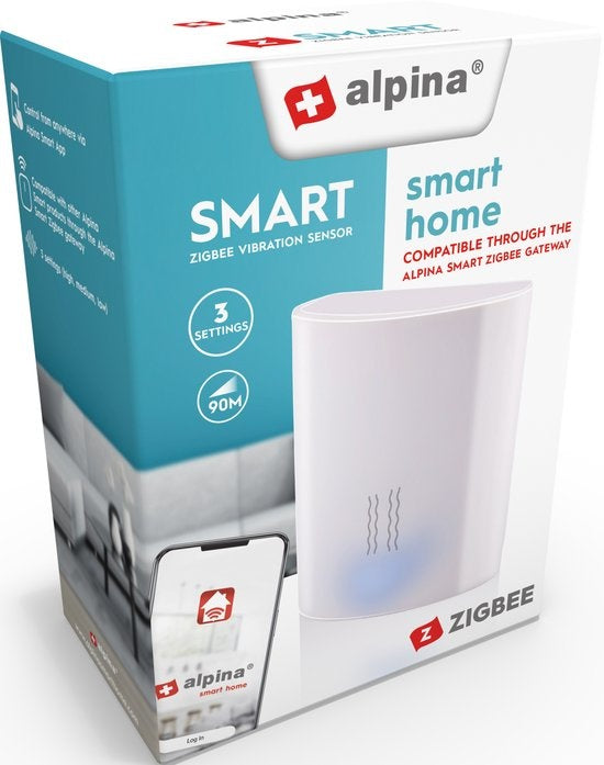 alpina Smart Home - Vibratie Sensor - 3V - Trillingsmeter - Gebroken Glas Alarm - App Besturing - Zigbee-Gateway
