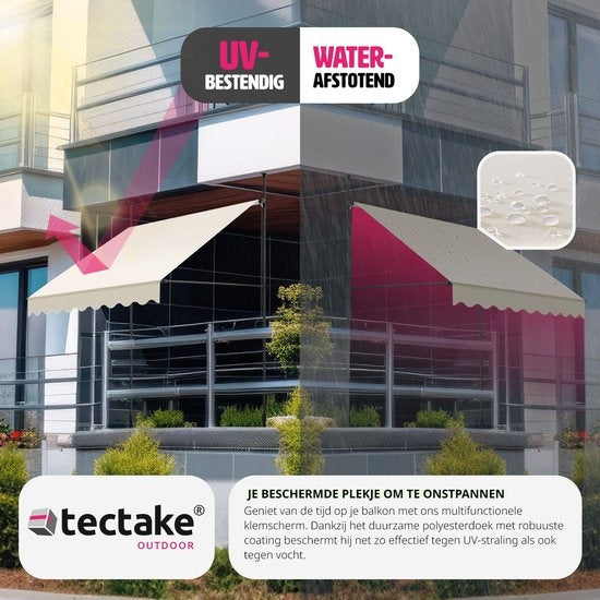 tectake - klemluifel - Zonnescherm – Zonneluifel - Verstelbaar - Klem-zonwering - Zonnescherm Balkon - 200 x 180 cm - beige – zonwering - 404957