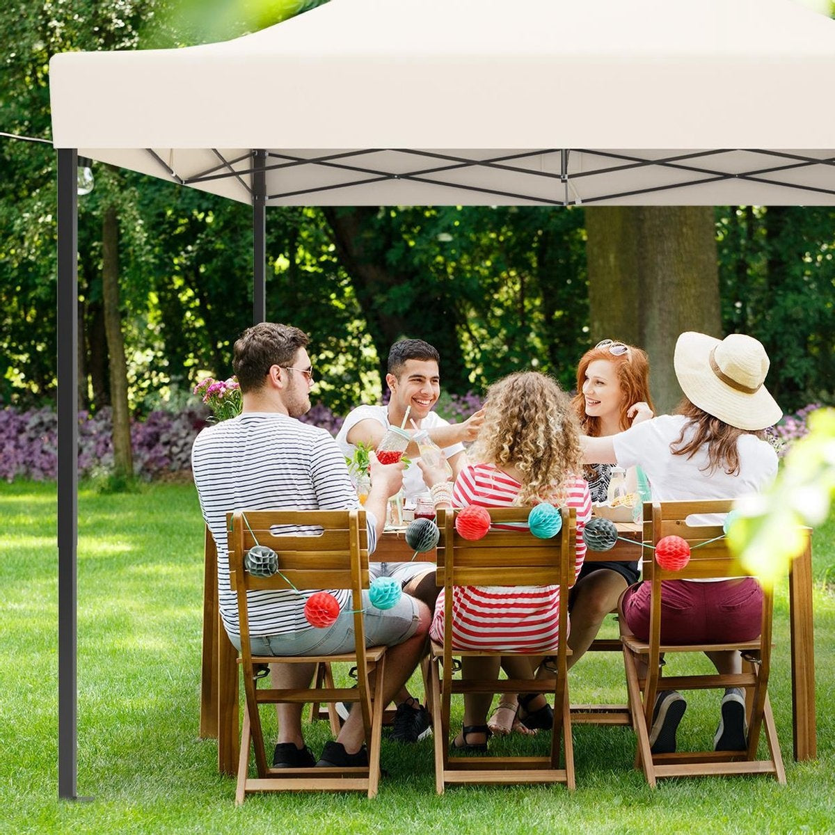 LifeGoods Partytent - Paviljoen - EasyUp - Opvouwbaar - Waterdicht - Met Draagtas met wieltjes - 300 x 300 cm - Beige