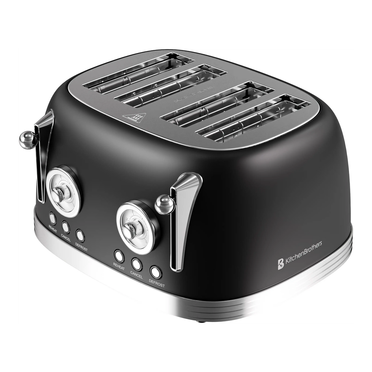 KitchenBrothers Retro Broodrooster 4 Sleuven – Mat Zwart – 6 Bruiningsstanden