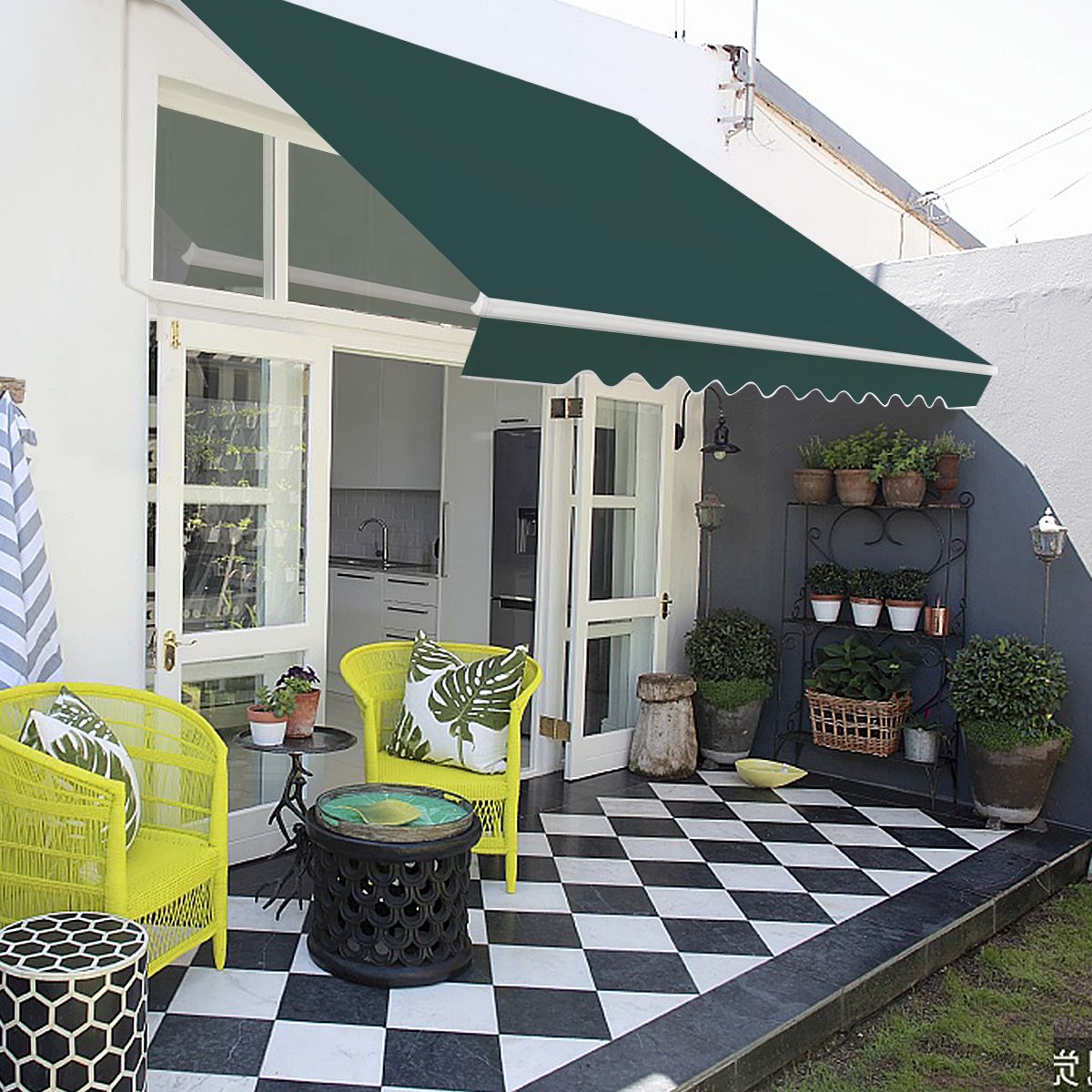 coast 4 x 2,5 m uittrekbare terraszonwering – groen – aluminium frame – handmatige slinger