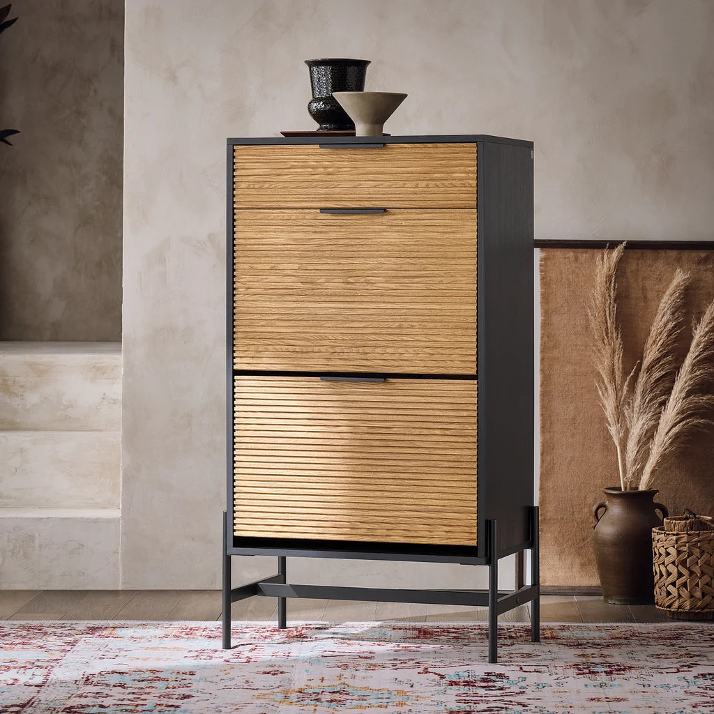 SoBuy HFSR03-SCH Schoenenkast Halmeubel met 1 Lade en 2 Kleppen voor Entree en Hal