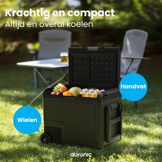 Auronic Elektrische Koelbox - Compressor - Met Wielen - 12V 230 Volt - Auto - 50L - Zwart/Grijs