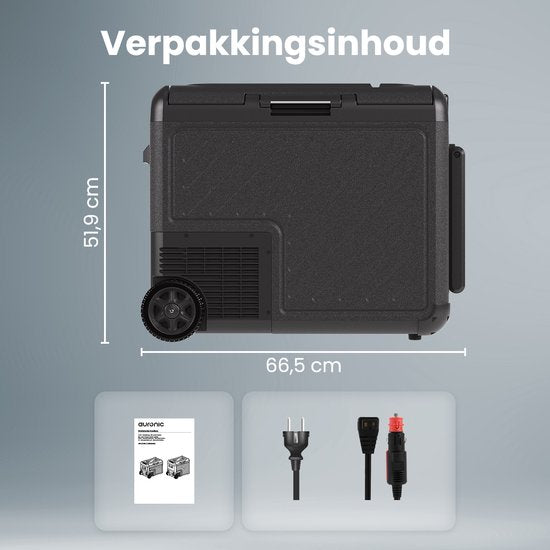 Auronic Elektrische Koelbox - Compressor - Met Wielen - 12V 230 Volt - Auto - 50L - Zwart/Grijs