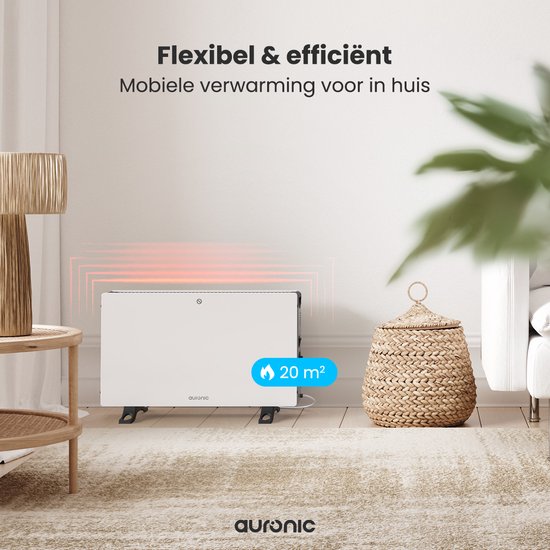 Auronic Convectorkachel - 2000W - Elektrische kachel - Slaapkamer, Woonkamer of Thuiswerken - Heater - Wit