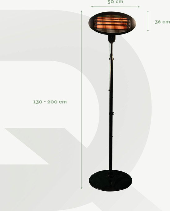 BRASQ Elektrische Terrasverwarmer Staand PHS100 - Heater 2000W - 3 warmtestanden - Verstelbaar - Spatwaterdicht - Voor binnen en buiten- Zwart