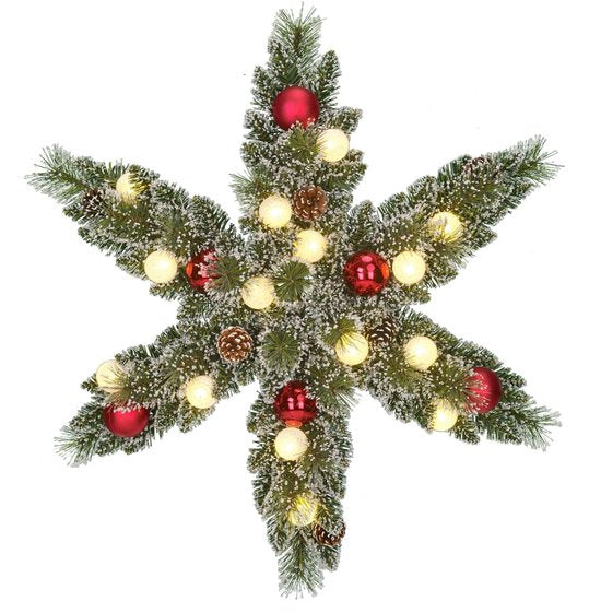 Black Box Trees Kaprun Kerstkrans Ster met Warm Witte LED Verlichting - Ø60 cm - Groen Frosted, Rood