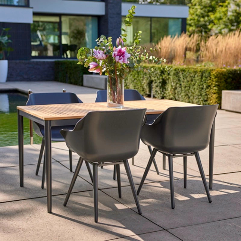 Tuintafel Hartman Silencio - 220 x 90 cm - Natuurlijk Teakhout - Uitklapbaar Blad - Grijs Aluminium Frame