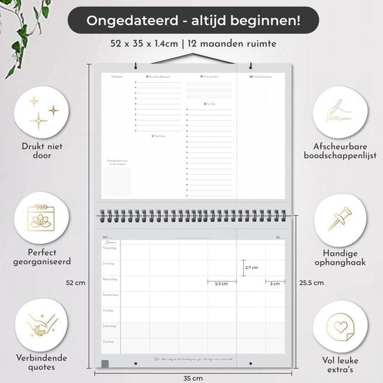 Systemyze Familieplanner Pro 2025 - Planner - Weekplanner - Gezinsplanner - Family Planner - Ongedateerd - Grijs