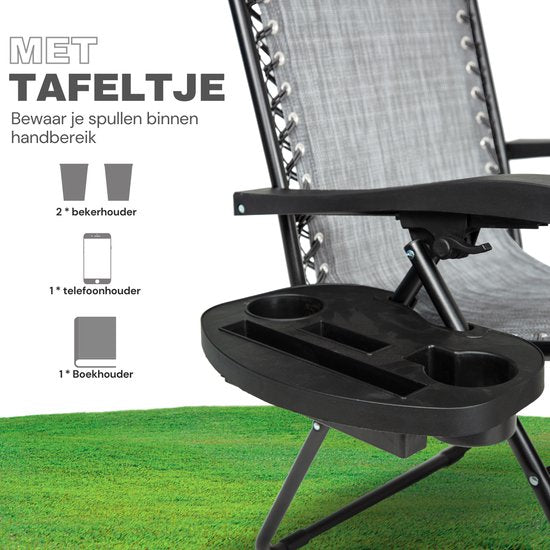Vaive Luxe Tuinstoelen Duoset - Verstelbare Tuinstoel en Ligstoel - 30°-90° Verstelbaar - Tuin - Metaal - Grijs