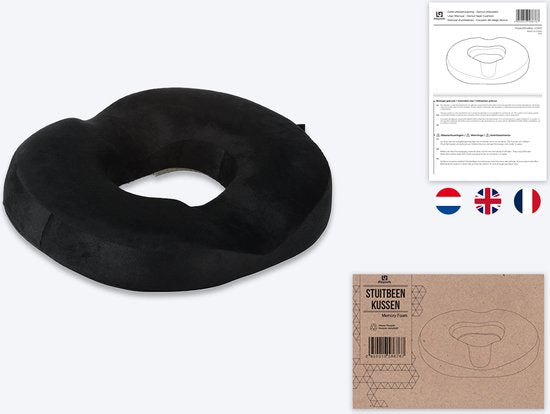 LifeGoods Donut Zitkussen – Ergonomisch Stoelkussen – U-vorm – Wasbare Hoes – Zwart
