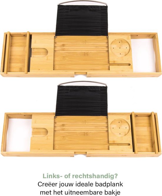 Budu Badplank Bamboe - Badplank hout - Badplank voor in bad - Verstelbaar / Uitschuifbaar - Badrekje - Bamboe badrek - 70-105 cm