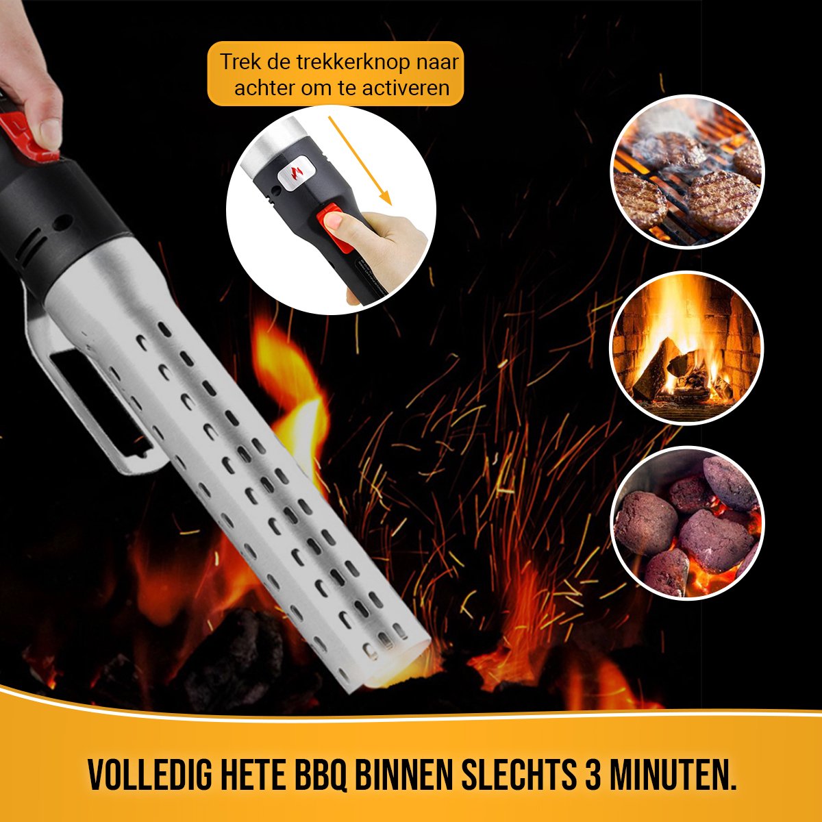 BBQ Meating Elektrische BBQ Aansteker – Looftlighter – One Minute Lighter – Milieuvriendelijk en Supersnel Ontsteken zonder Aanmaakmiddelen