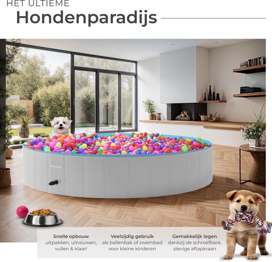 tectake® Hondenzwembad - Hondenpool- Zwembad voor honden - Ballenbak - Opvouwbaar - ⌀160 cm - Extra stevig - Eenvoudig te vullen en te legen