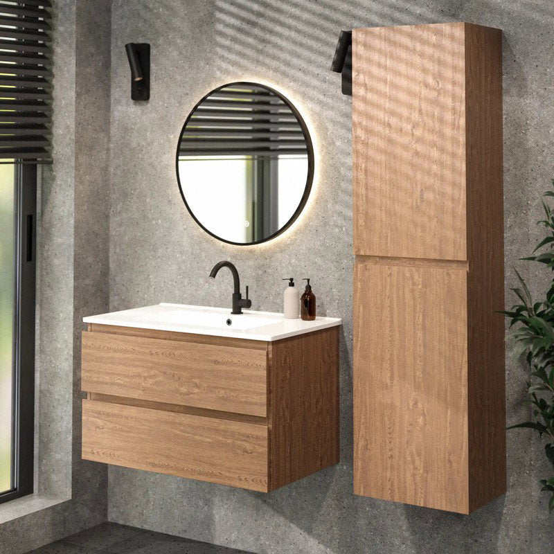Mirlux Badkamermeubel Luma 80 cm - Warm Eiken - Witte Wastafel