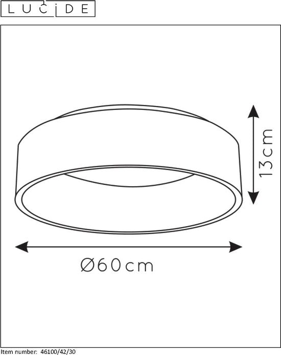Lucide TALOWE LED - Plafonnière (Plafondlamp) - Ø 60 cm - LED Dimbaar - 1x42W 3000K - Zwart