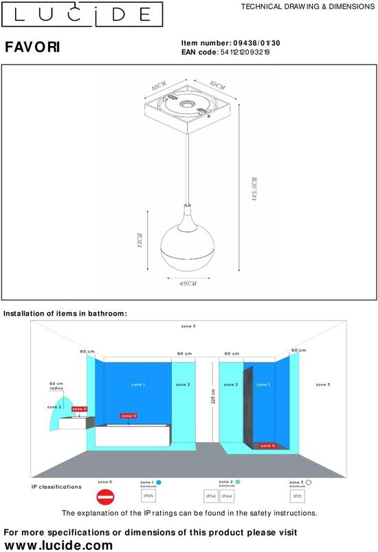 Lucide FAVORI - Hanglamp Badkamer - 1xGU10 - IP44 - Zwart