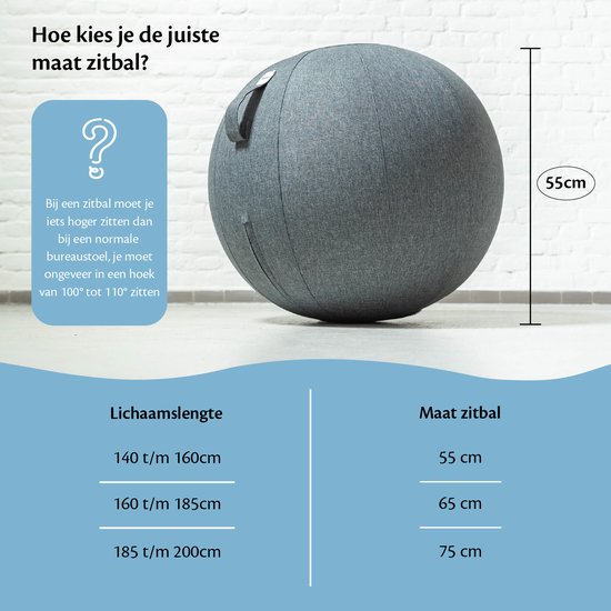 Bckz Zitbal Kantoor en Thuis 55 CM - Luxe Yoga Bal - Zitballen met Hoes - Ergonomische Bureaustoel Bal - Linnen Antraciet