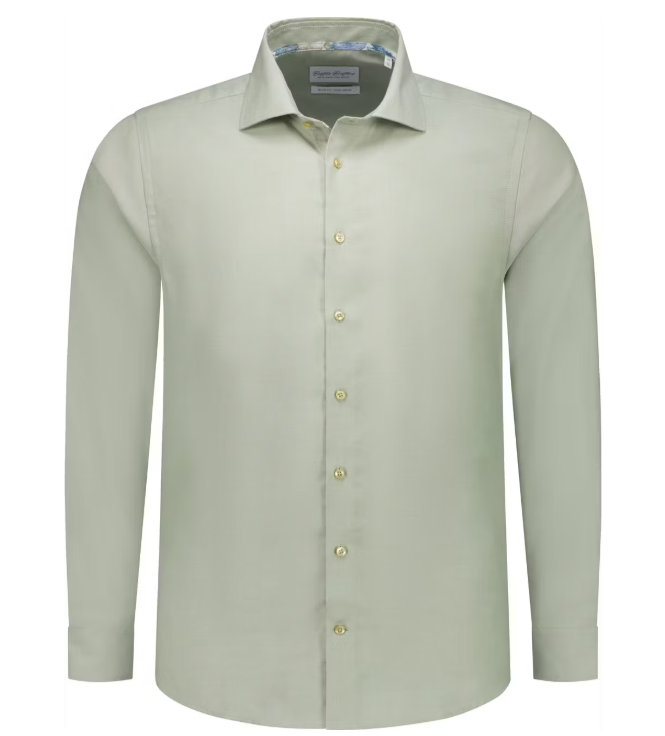 Boston Brothers Wide Spread Overhemd Heren - Kleur Khaki Oxford - Maat M