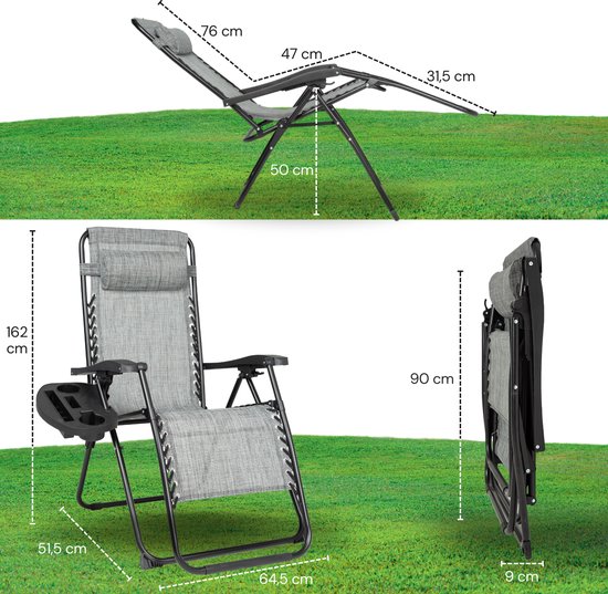 Vaive Luxe Tuinstoelen Duoset - Verstelbare Tuinstoel en Ligstoel - 30°-90° Verstelbaar - Tuin - Metaal - Grijs
