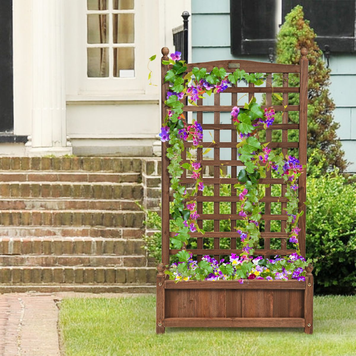 Coast Plantenbak met Klimrek - ruime bloembak - massief dennenhout - donkerbruin - 64,5 x 28 x 120 cm