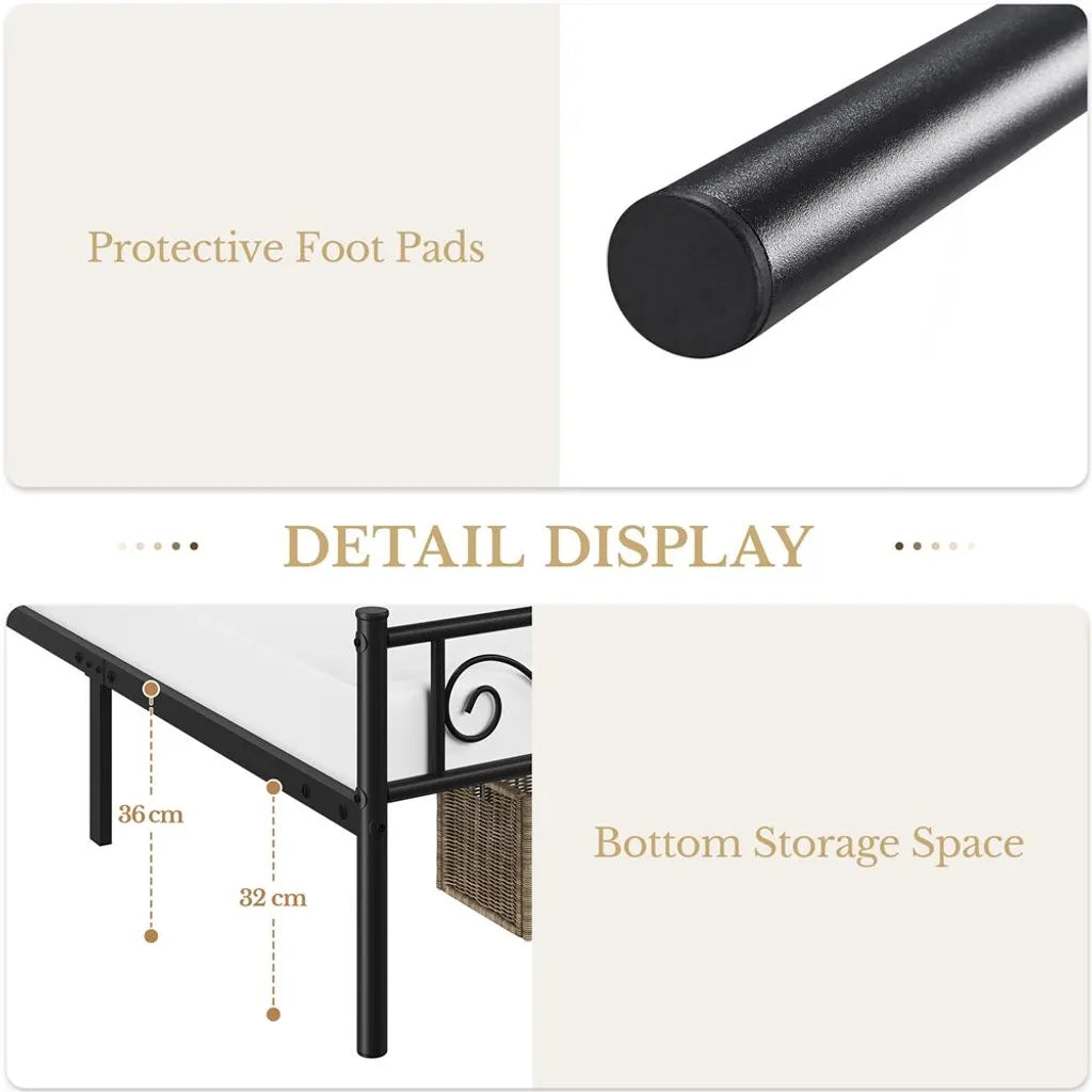 Yaheetech Metalen Bedframe 90 x 200 cm - Zwart - Eenpersoonsbed met Lattenbodem