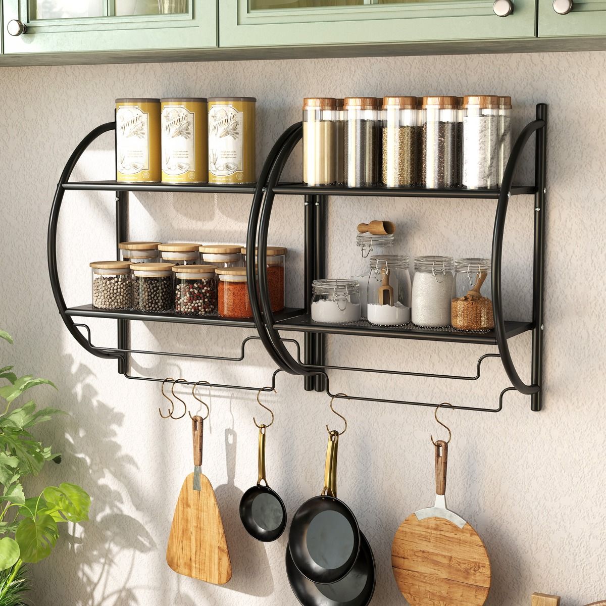 Coast Handdoekhouder voor de badkamer - wandmodel - met planken en handdoekstangen - zwart 45 x 25,5 x 55 cm