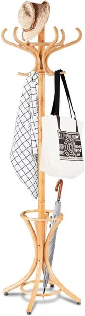 Coast Garderobe Stand Kleding Rack Jacket Stands met Parapluhouder 12 Kledinghaak Natuur