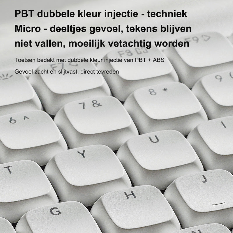 Lofree OE921 75% kantoortoetsenbord, tri-mode, US QWERTY-indeling, 84 toetsen, laagprofiel lineaire switches, 2000 mAh batterij, volumewiel, roze