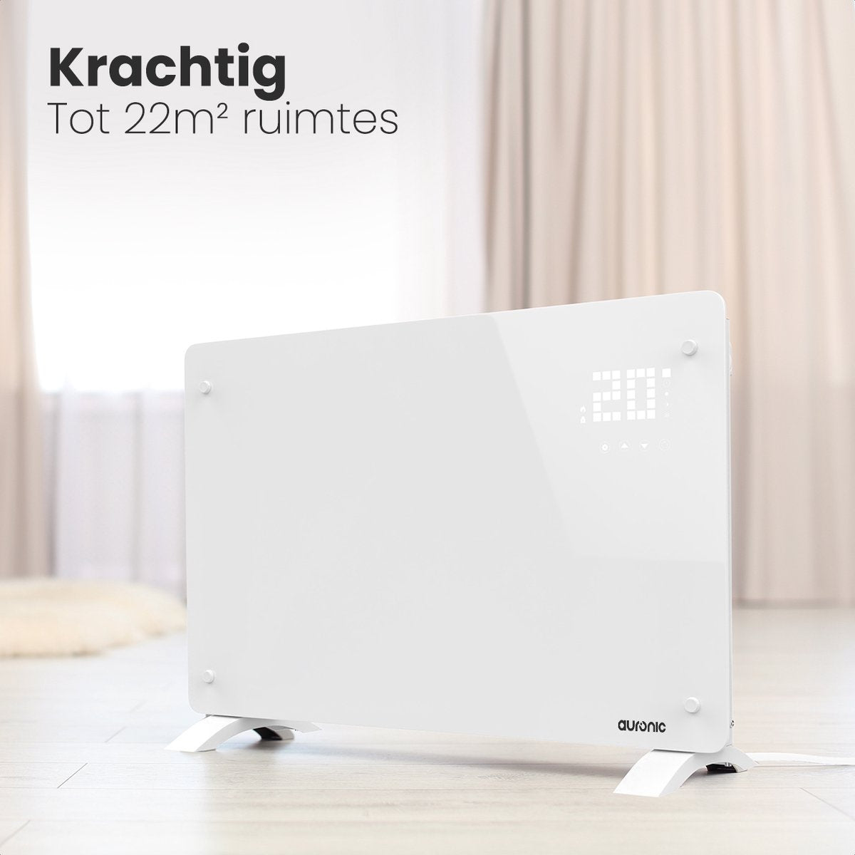 Auronic Elektrische Kachel Convectorkachel met Thermostaat en Afstandsbediening - Paneelverwarming -tot 22 m2 - 2000W Heater - Wit