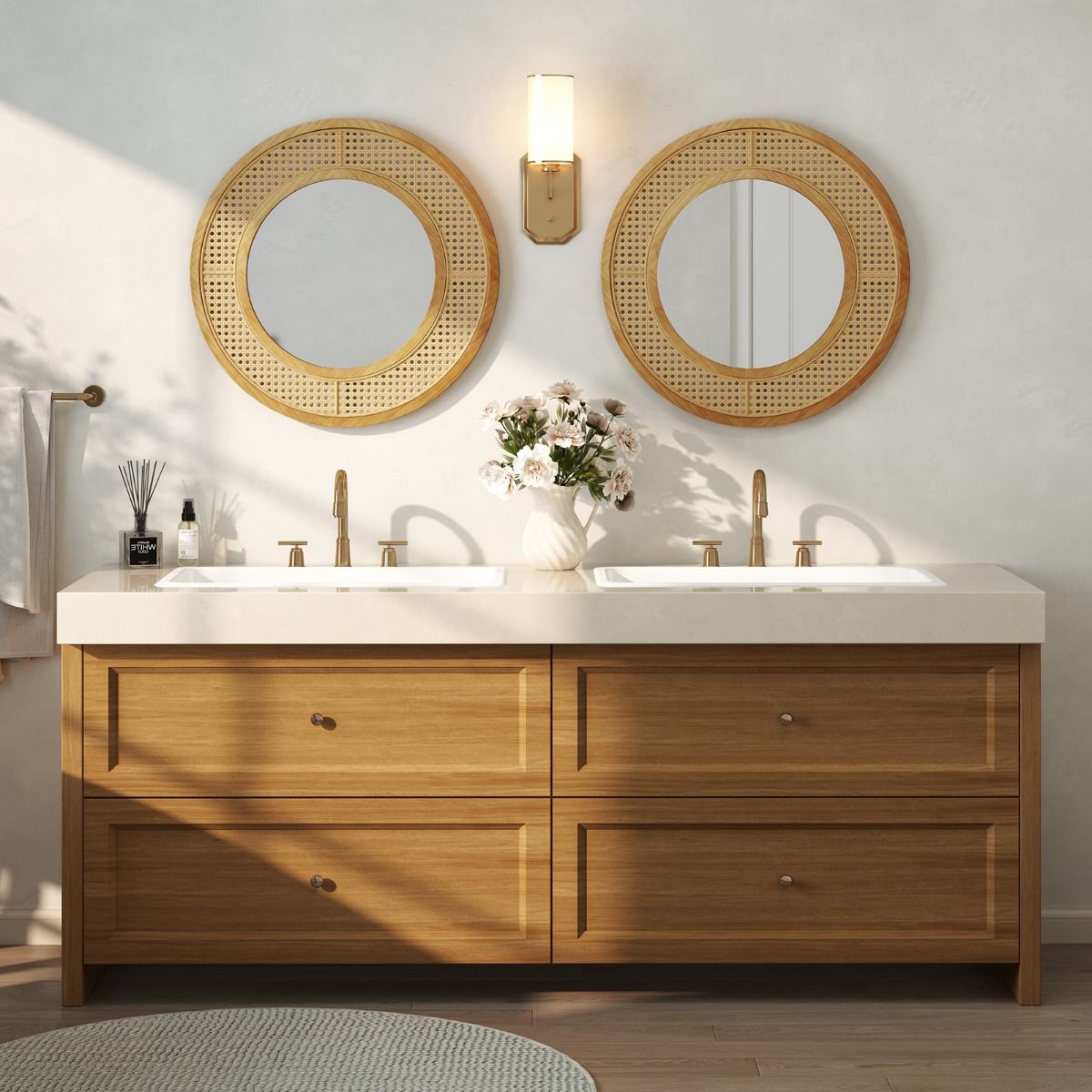Coast Ronde Wandspiegel - Rotan Decoratie - Houten Frame - 65 cm Natuurlijk