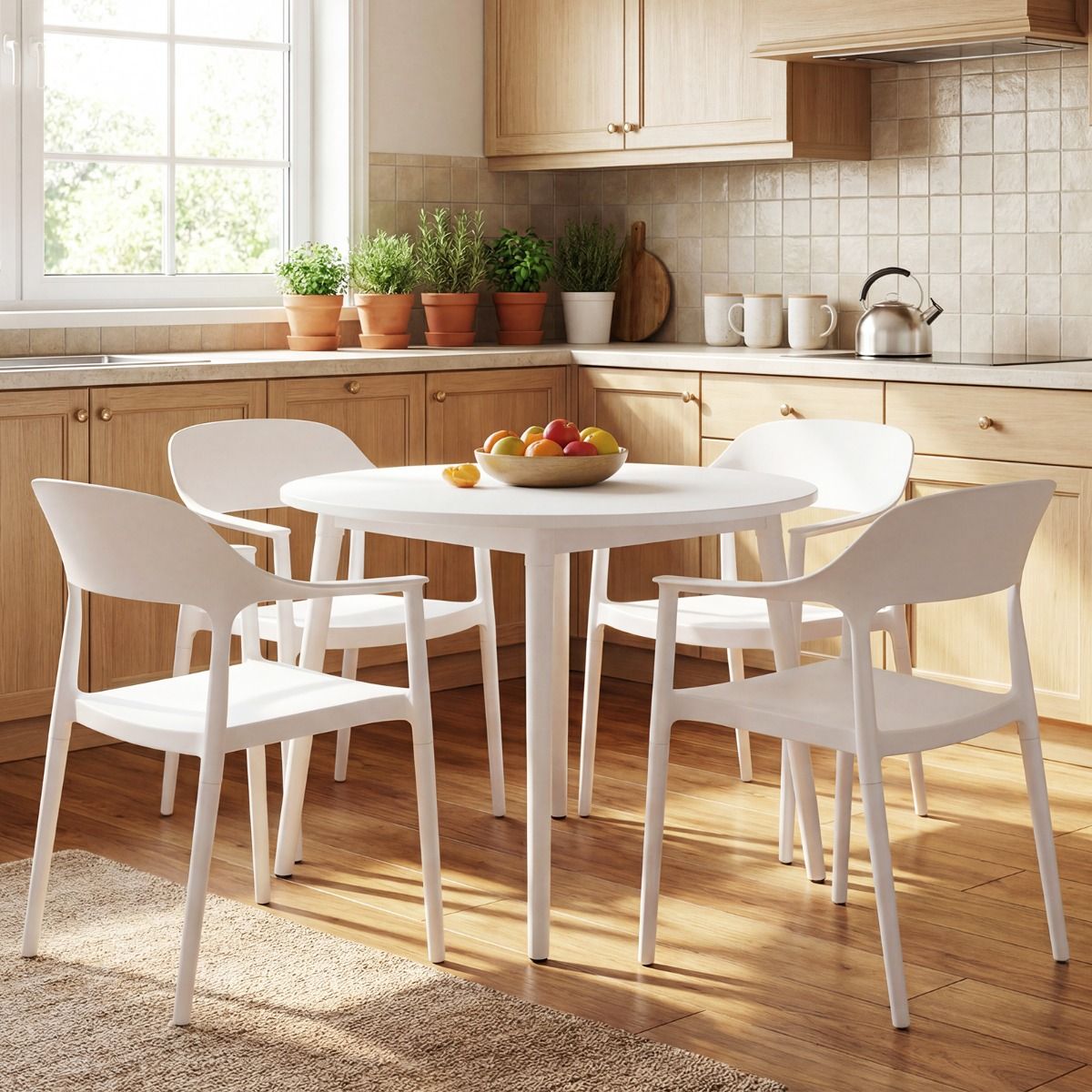 Coast Set van 4 Stapelbare Tuinstoelen met Armleuningen en Rugleuning - Wit - 57x53x83 cm