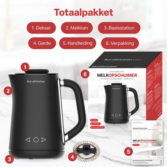 AoraKitchen Melkopschuimer Elektrisch - 5-in-1 - Melkschuimer - 500ML - Touch - Melkopschuimers