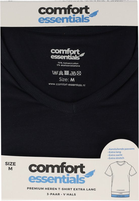 Comfort Essentials - T Shirts Heren - Extra Lang - Navy XXL - 3 Pack - V Hals - Ondershirt Heren
