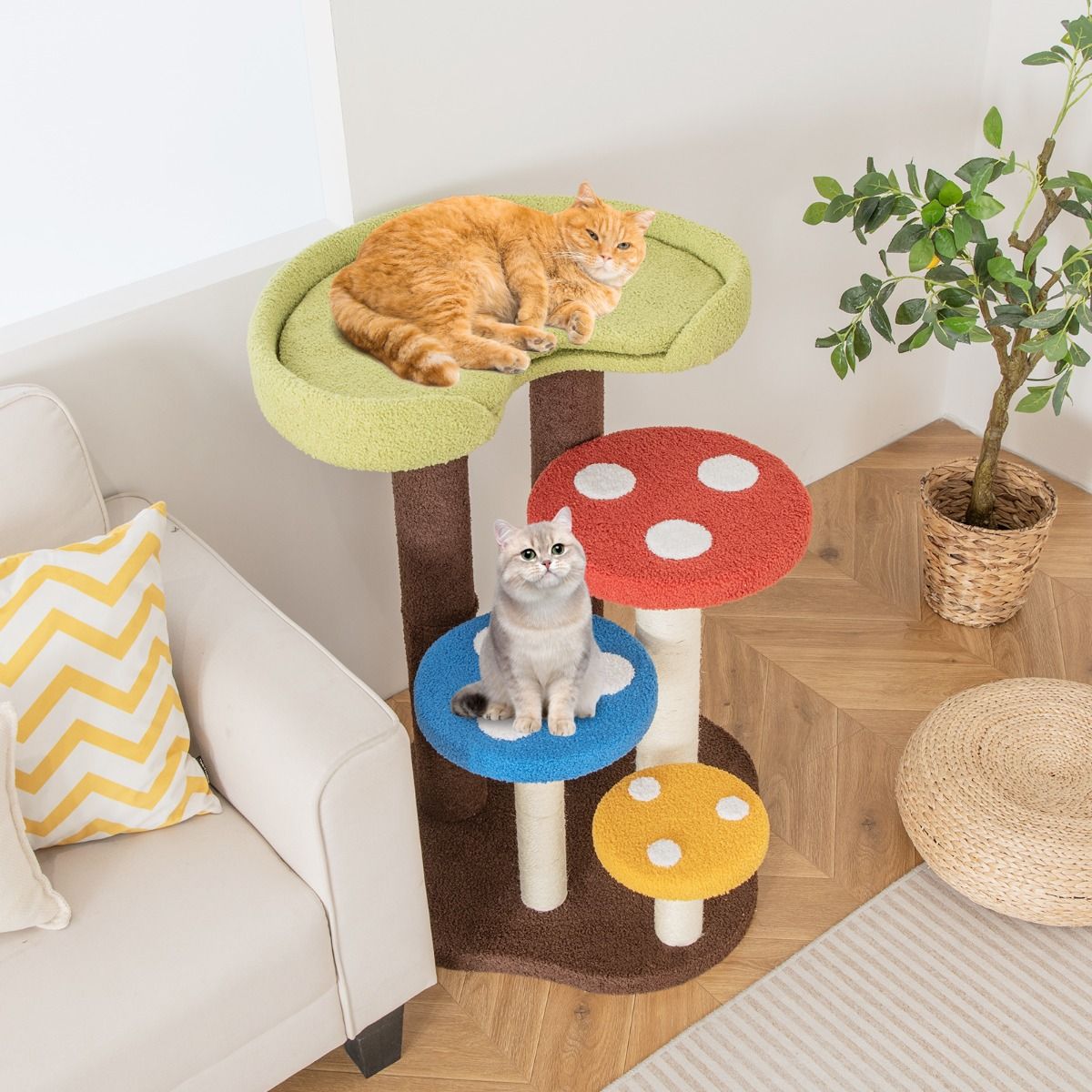Coast Krabpaal Kattenboom - 5 verdiepingen - 3 sisalpalen - paddenstoeldesign - 60 x 65 x 94 cm