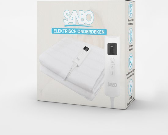 Sanbo Elektrische Deken - Wasmachinebestendig - Onderdeken - 150 x 80 cm - 7 Standen - Met Hoekelastieken - 1 Persoons